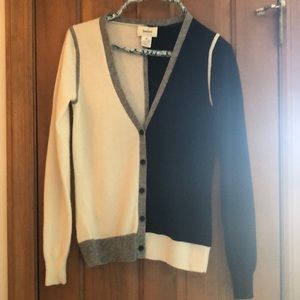 Cashmere color-block cardigan navy/cream/gray, Small